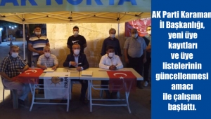 AK Parti Karaman İl Başkanlığı, yeni üye kayıtları ve üye listelerinin güncellenmesi amacı ile çalışma başlattı.