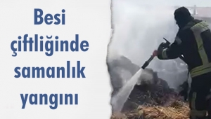 İtfaiye erlerinden samanlıkta yangın mücadelesi