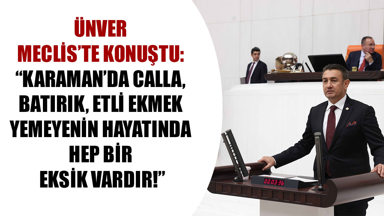 ÜNVER MECLİS’TE KONUŞTU: “KARAMAN’DA CALLA, BATIRIK, ETLİ EKMEK YEMEYENİN HAYATINDA HEP BİR EKSİK VARDIR!”