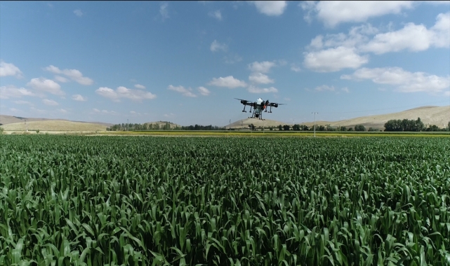 Ilgın'da tarlalar dronla ilaçlanıyor