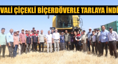  Vali Çiçekli Biçerdöverle Tarlaya İndi