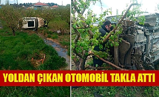 YOLDAN ÇIKAN OTOMOBİL TAKLA ATTI